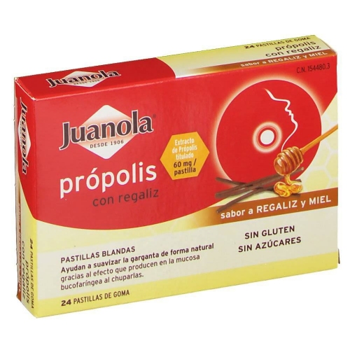 Juanola propolis  24 pastillas de goma sabor regaliz y miel