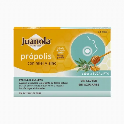 Juanola propolis miel y zinc  24 pastillas de goma sabor eucalipto