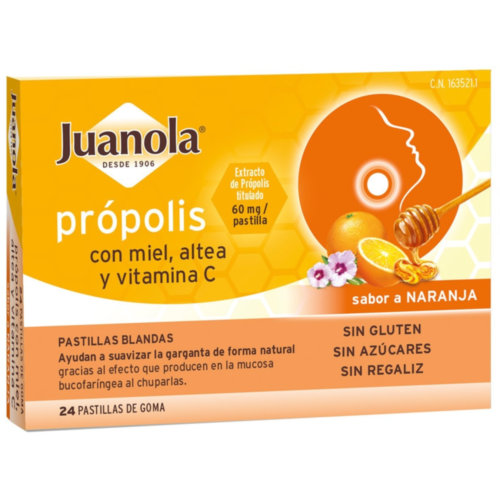Juanola propolis miel altea y vitamina c (24 pastillas de goma sabor naranja)